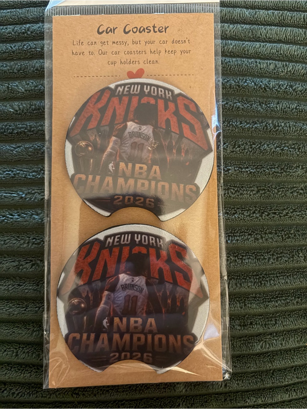 New York Knicks championship Car Coaster Set - 2-Pack, NEW